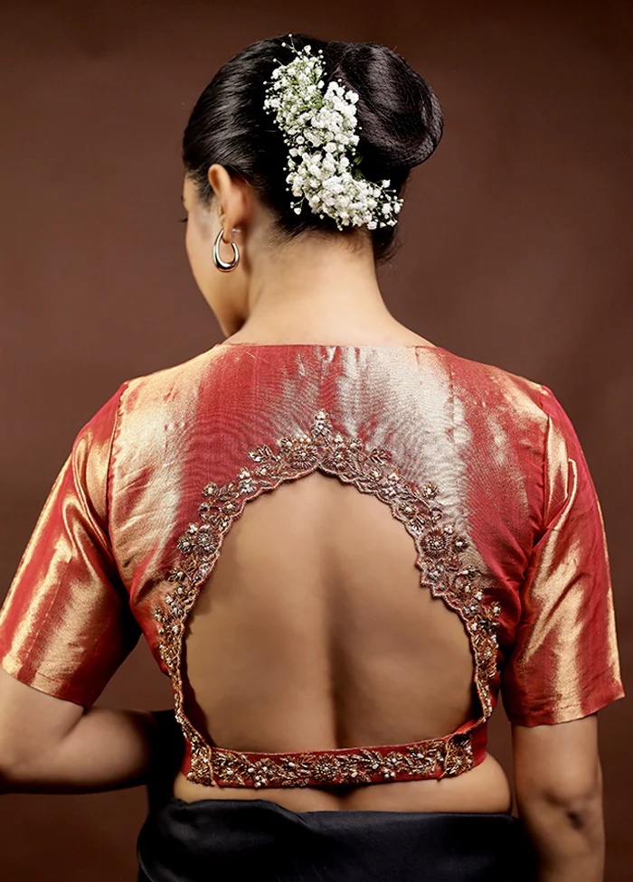 Red Tissue Designer Blouse - Image 2