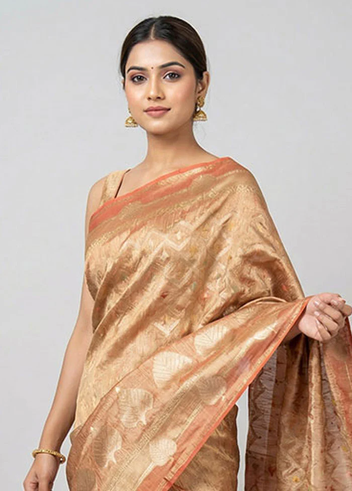Red Tissue Silk Saree With Blouse Piece - Image 2