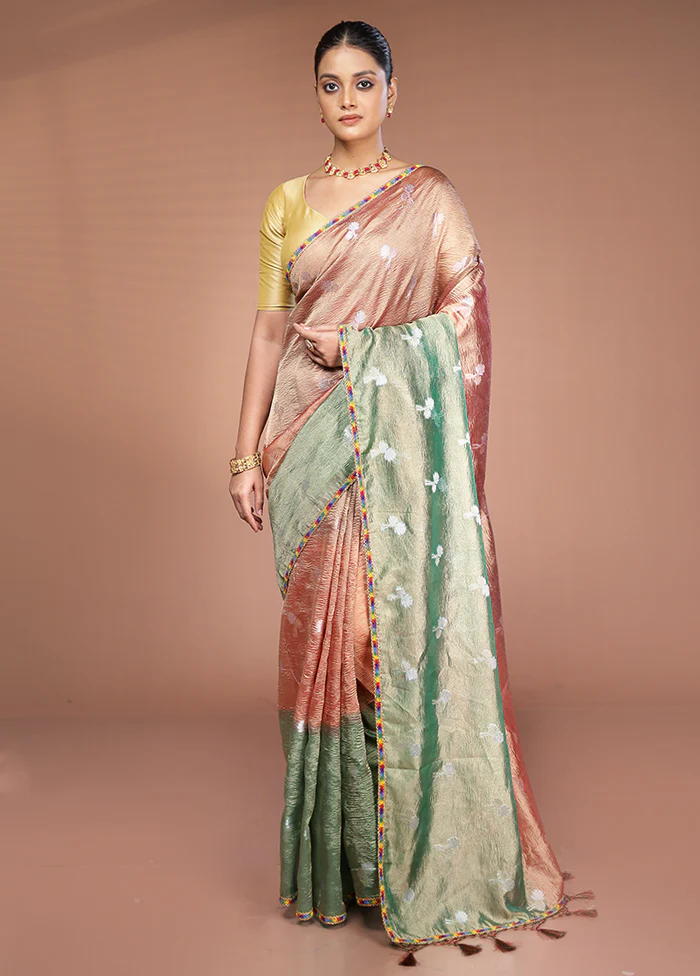 Brown Tissue Silk Saree With Blouse Piece - Image 2