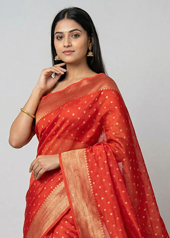 Red Tussar Silk Saree With Blouse Piece - Image 2