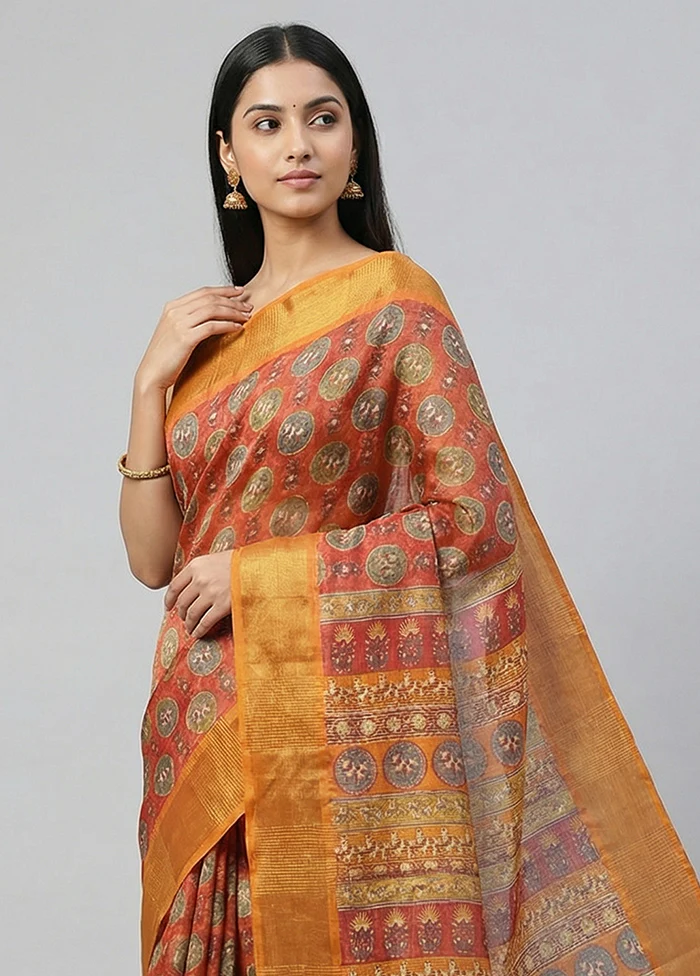 Red Tussar Silk Saree With Blouse Piece - Image 2