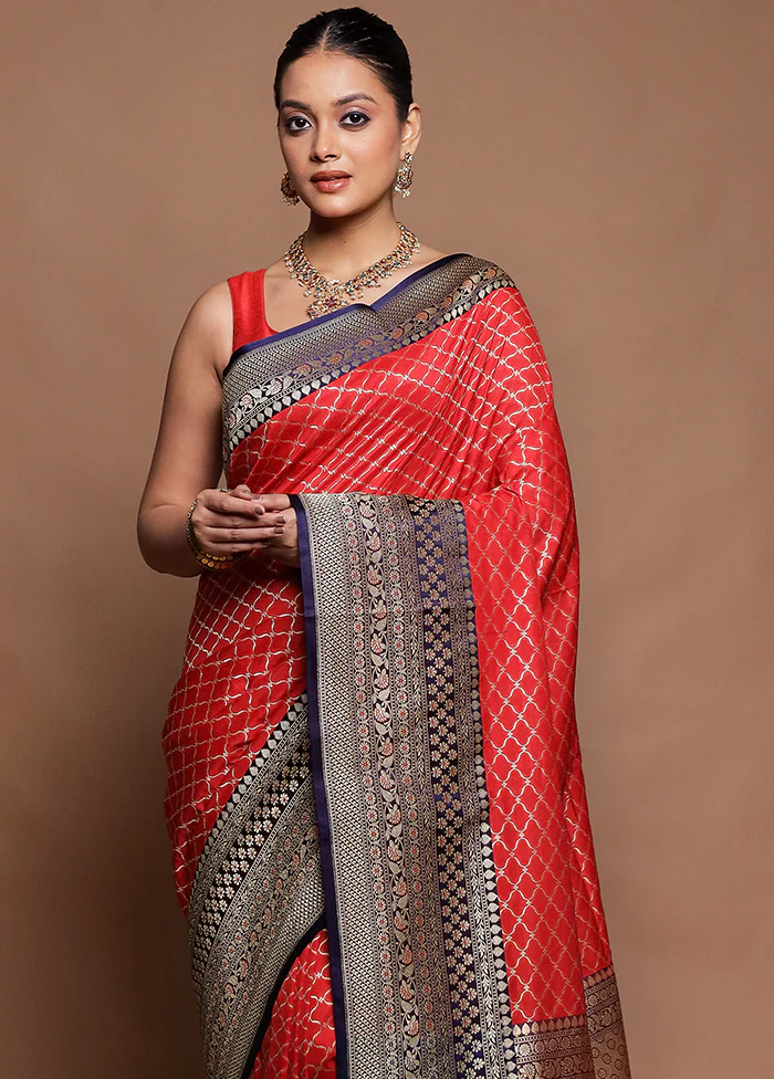 Red Uppada Silk Saree With Blouse Piece - Image 2