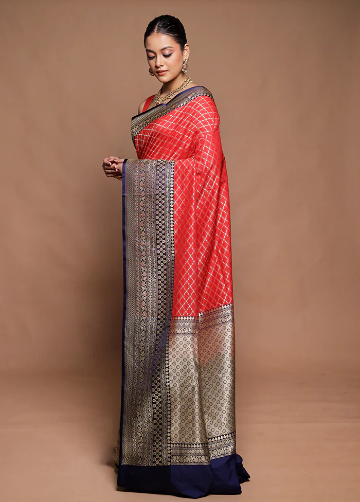 Red Uppada Silk Saree With Blouse Piece - Image 4