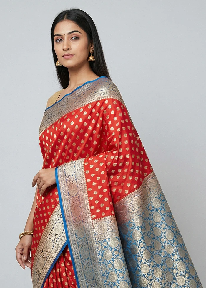 Red Uppada Silk Saree With Blouse Piece - Image 2