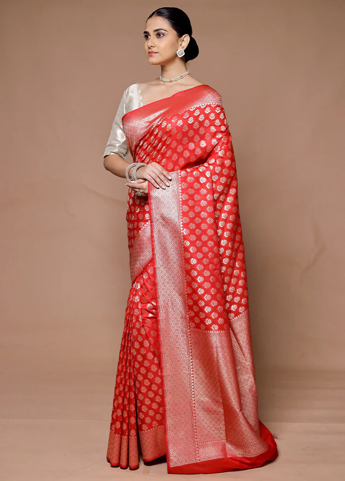 Red Uppada Silk Saree With Blouse Piece - Image 4