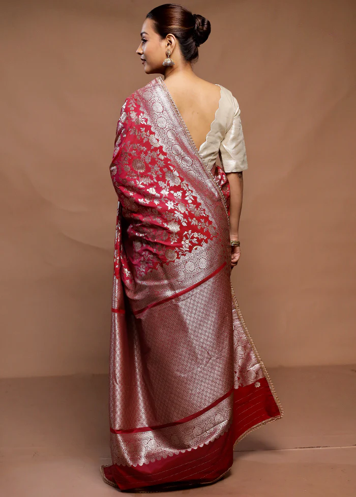 Red Uppada Silk Saree With Blouse Piece - Image 3