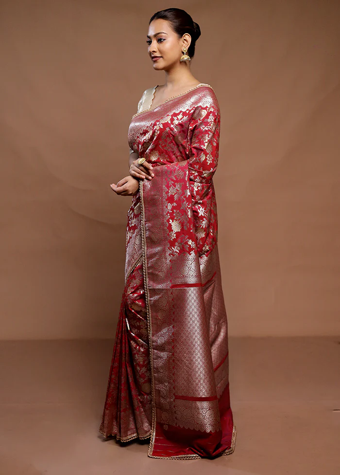 Red Uppada Silk Saree With Blouse Piece - Image 4