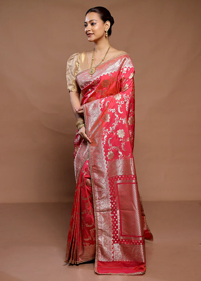 Red Uppada Silk Saree With Blouse Piece - Image 4