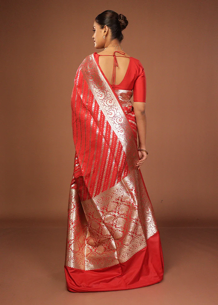 Red Uppada Silk Saree With Blouse Piece - Image 3