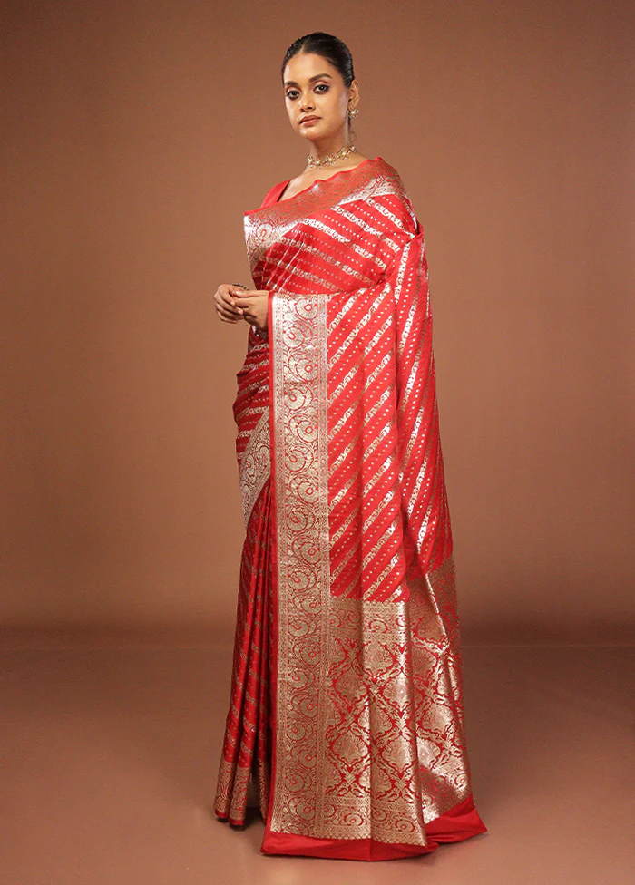 Red Uppada Silk Saree With Blouse Piece - Image 4