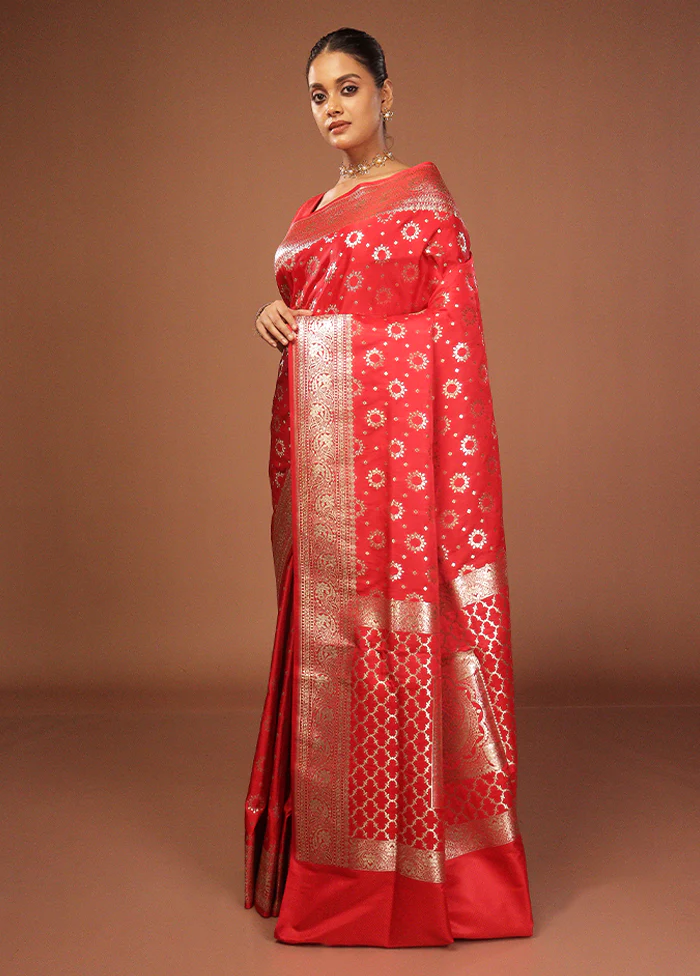 Red Uppada Silk Saree With Blouse Piece - Image 4