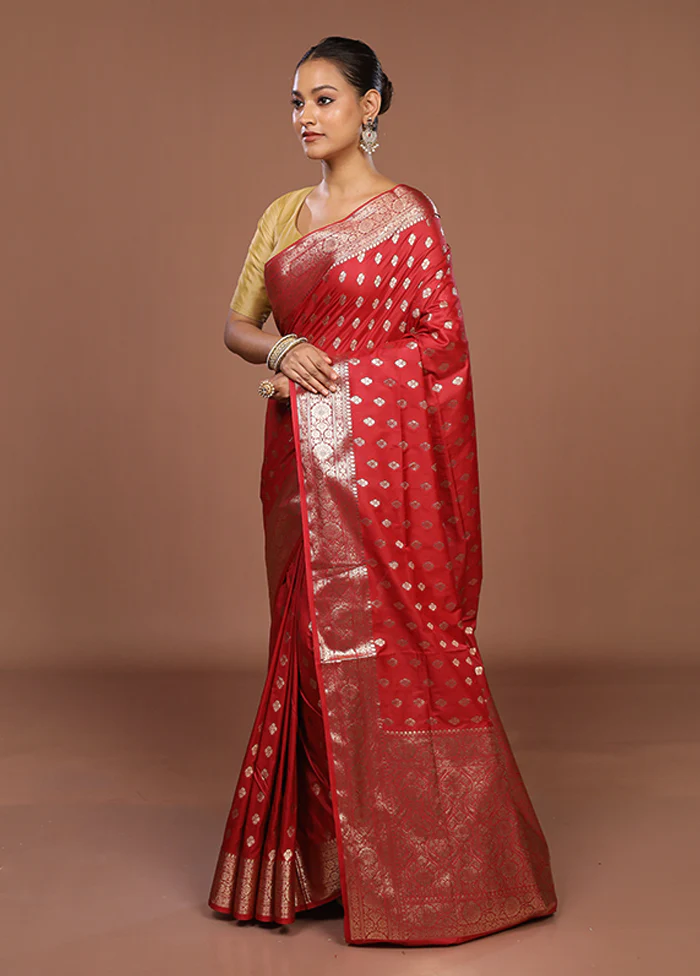 Red Uppada Silk Saree With Blouse Piece - Image 4