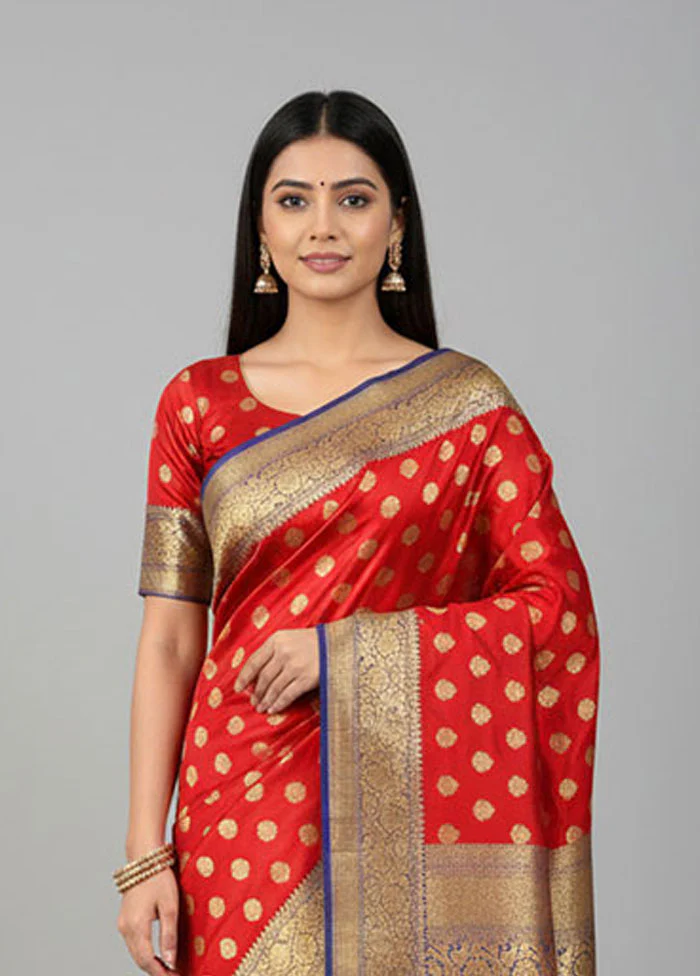 Red Uppada Silk Saree With Blouse Piece - Image 2