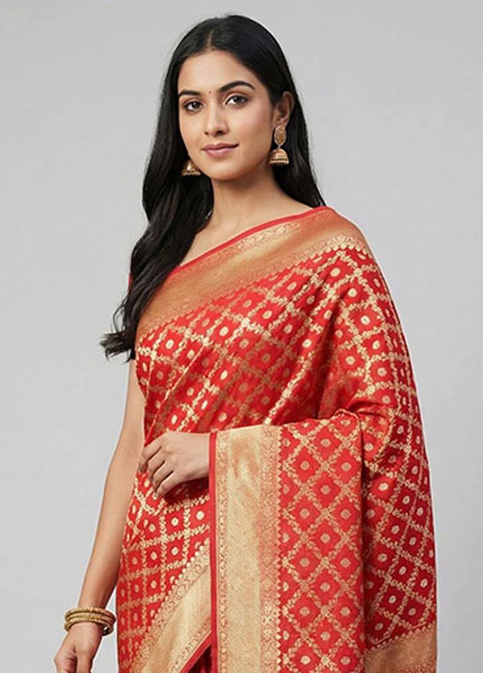 Red Uppada Silk Saree With Blouse Piece - Image 2