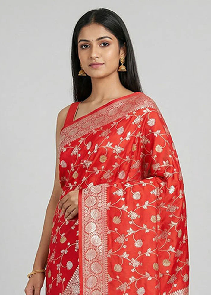 Red Uppada Silk Saree With Blouse Piece - Image 2
