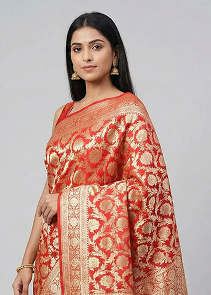 Red Uppada Silk Saree With Blouse Piece - Image 2