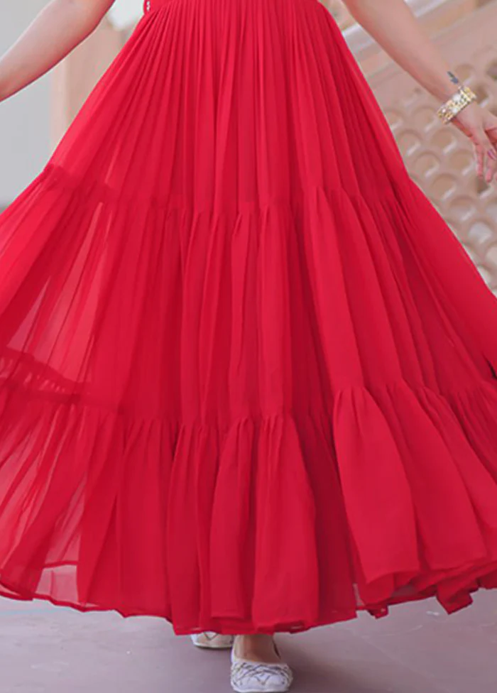 Red Woven Work Silk Gown - Image 3