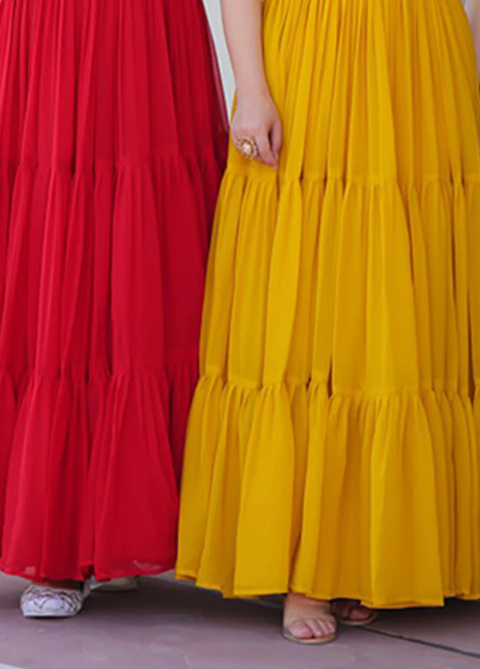 Red & Yellow Woven Work Silk Gown pack of 2 - Image 3
