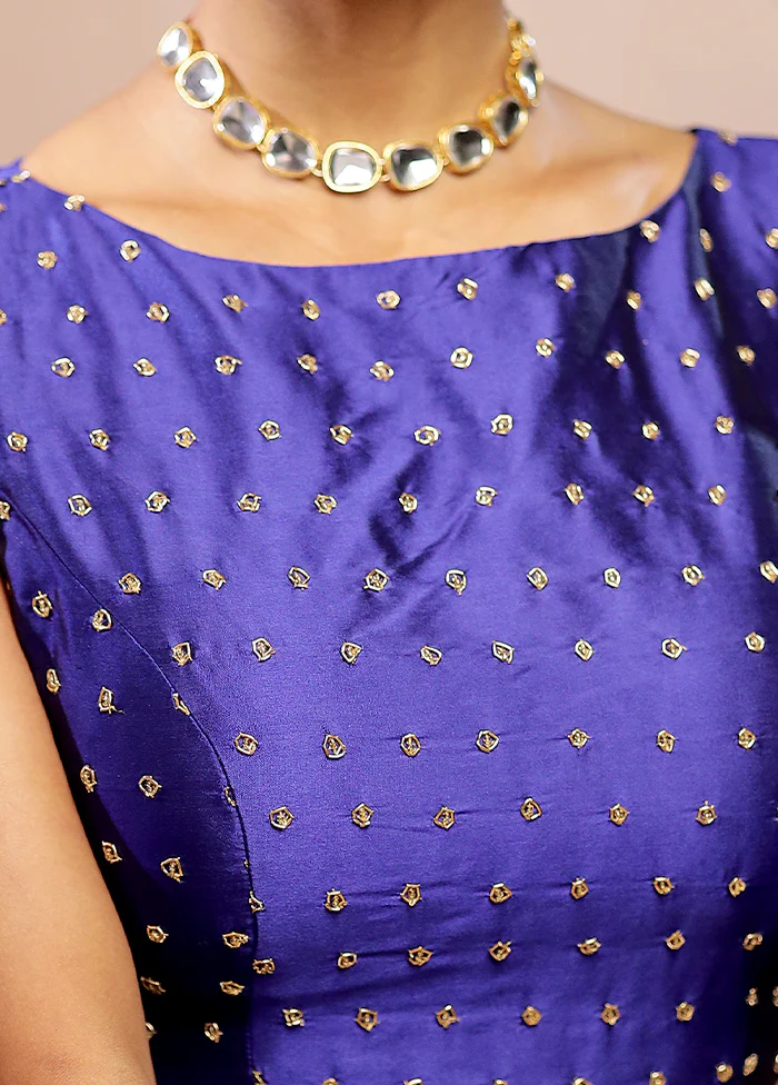 Royal Blue Blended Silk Designer Blouse - Image 4