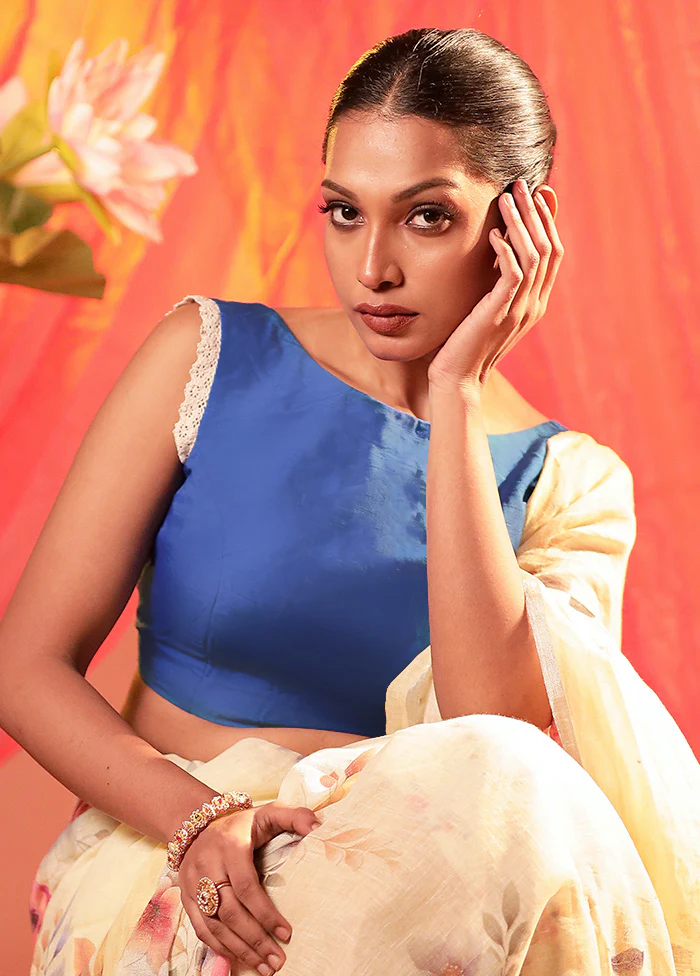 Royal Blue Boat Neck Designer Blouse - Image 3