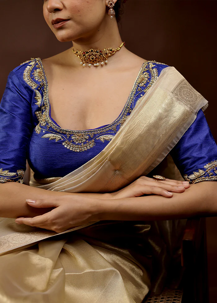 Royal Blue Dupion Silk Designer Blouse - Image 3