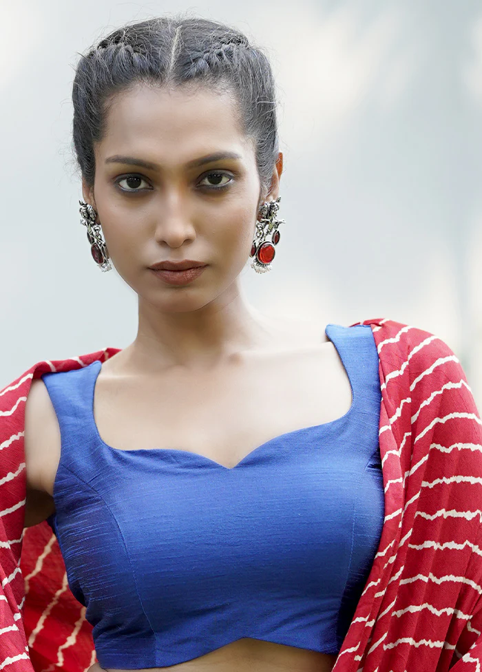 Royal Blue Dupion Silk Designer Blouse - Image 3