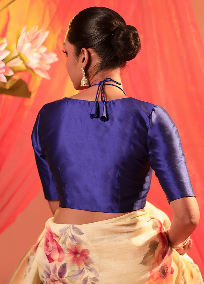 Royal Blue Elbow Sleeve Designer Blouse - Image 2