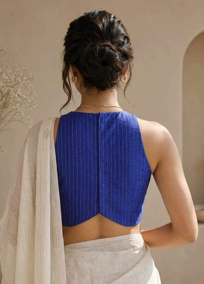 Royal Blue Halter Neck Designer Blouse - Image 2