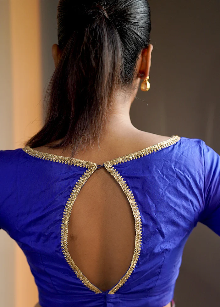 Royal Blue Pure Silk Designer Blouse - Image 4