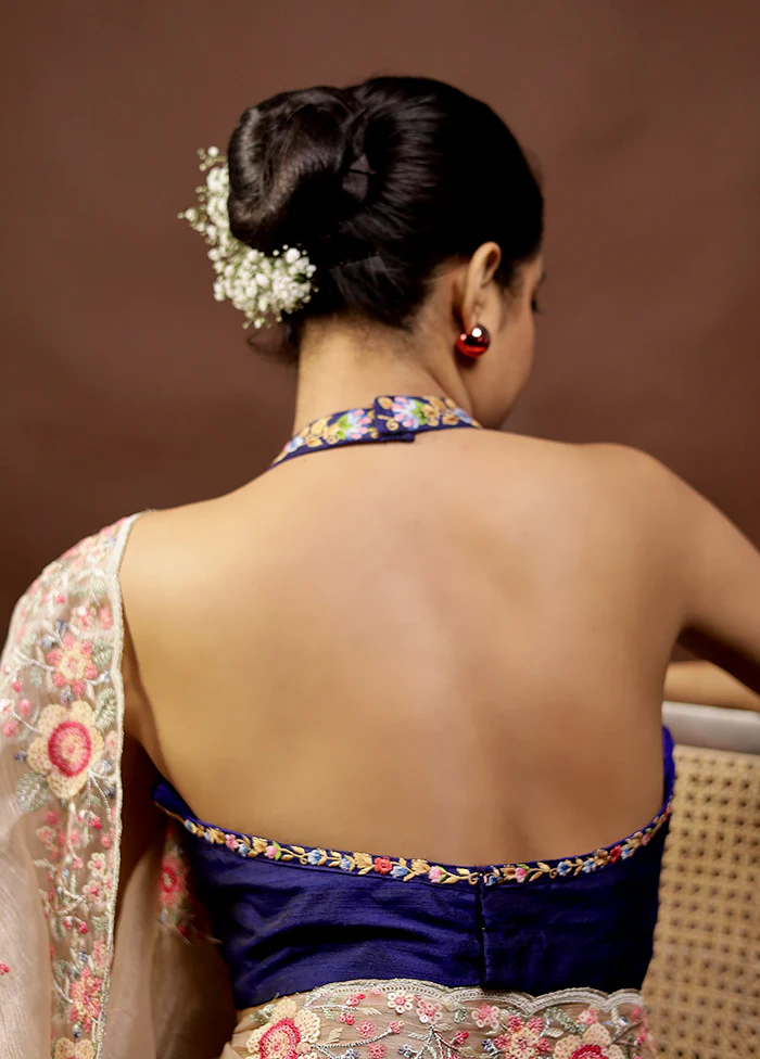 Royal Blue Raw Silk Designer Blouse - Image 2