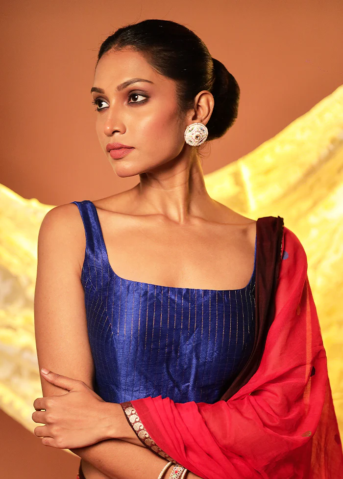 Royal Blue Square Neck Designer Blouse Piece - Image 3