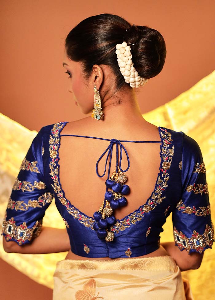 Royal Blue Sweetheart Neck Designer Blouse Piece - Image 2