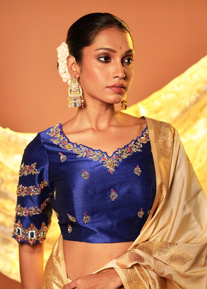 Royal Blue Sweetheart Neck Designer Blouse Piece - Image 3