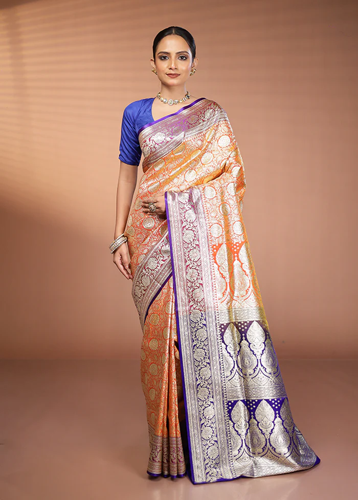 Rust Banarasi Silk Saree With Blouse Piece - Image 2