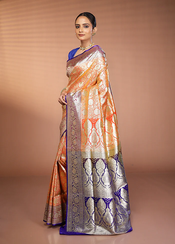 Rust Banarasi Silk Saree With Blouse Piece - Image 4