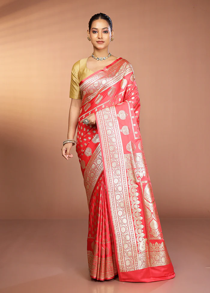 Rust Banarasi Silk Saree With Blouse Piece - Image 2