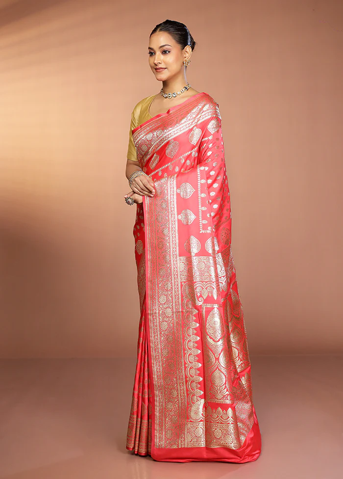 Rust Banarasi Silk Saree With Blouse Piece - Image 3