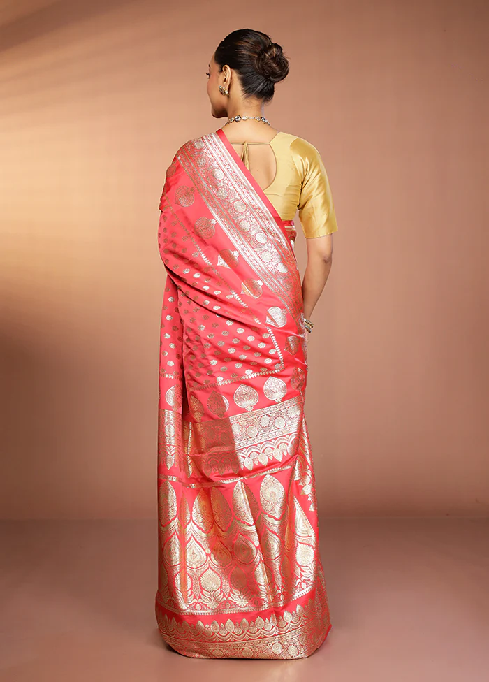 Rust Banarasi Silk Saree With Blouse Piece - Image 4