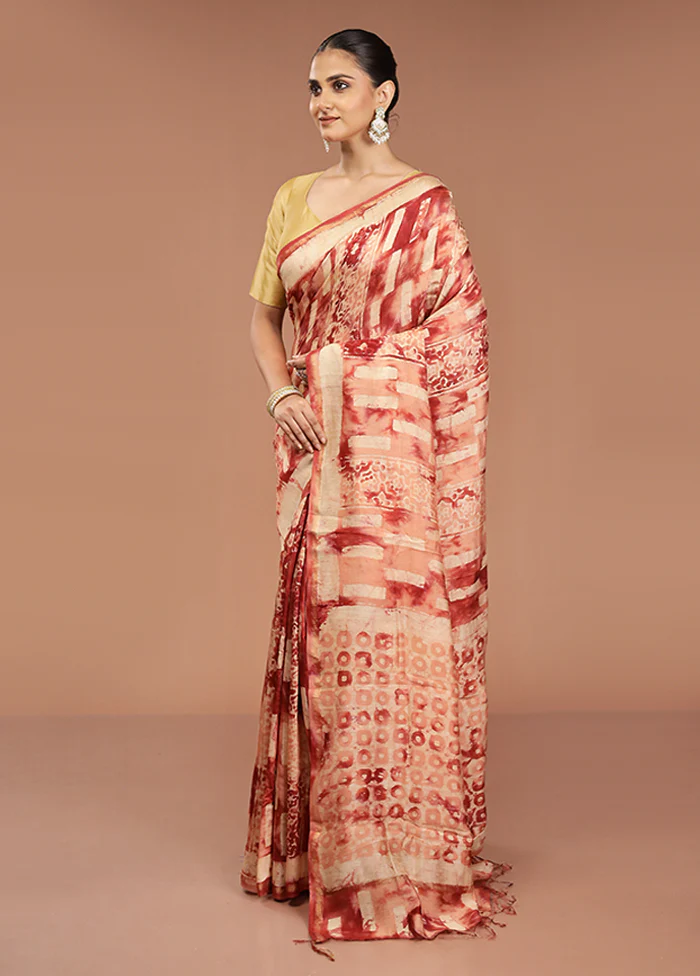 Rust Chanderi Cotton Saree With Blouse Piece - Image 4