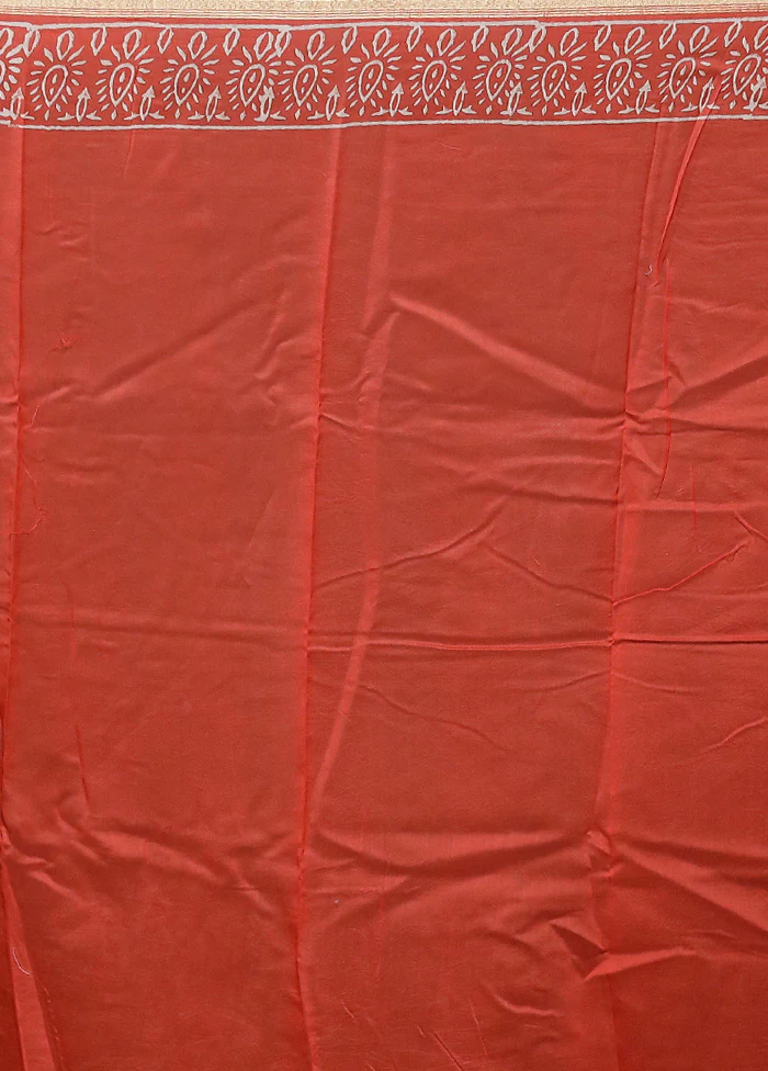 Rust Chanderi Cotton Saree With Blouse Piece - Image 5