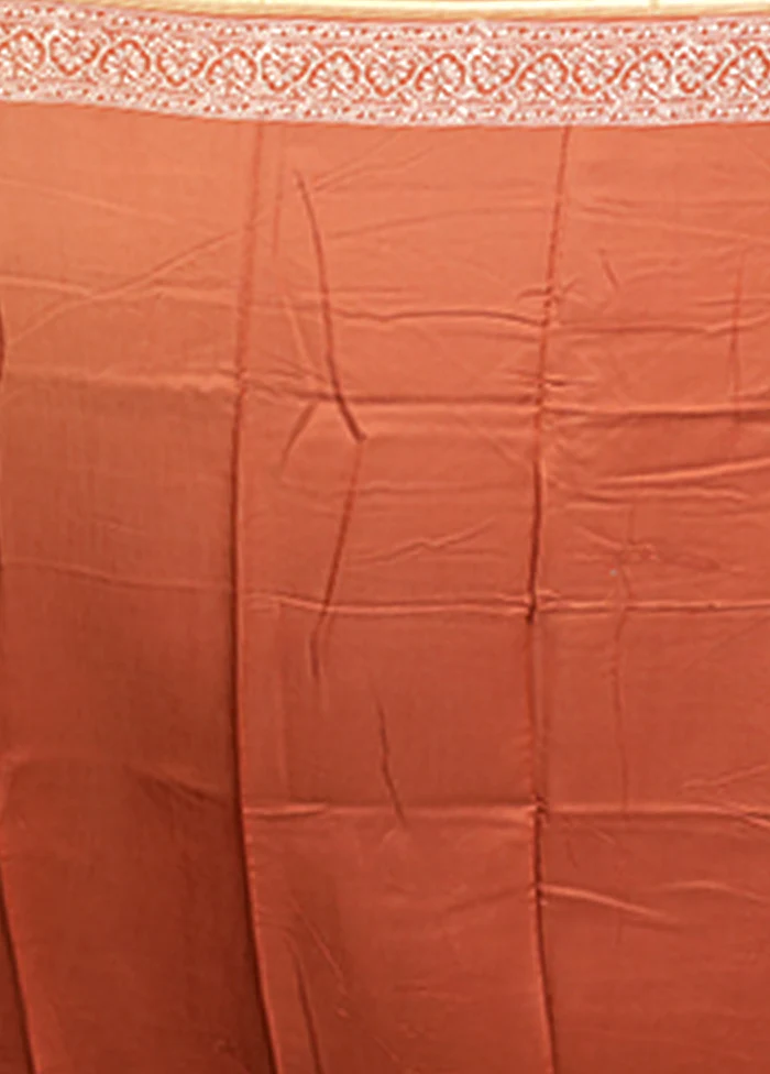 Rust Chanderi Silk Saree With Blouse Piece - Image 5