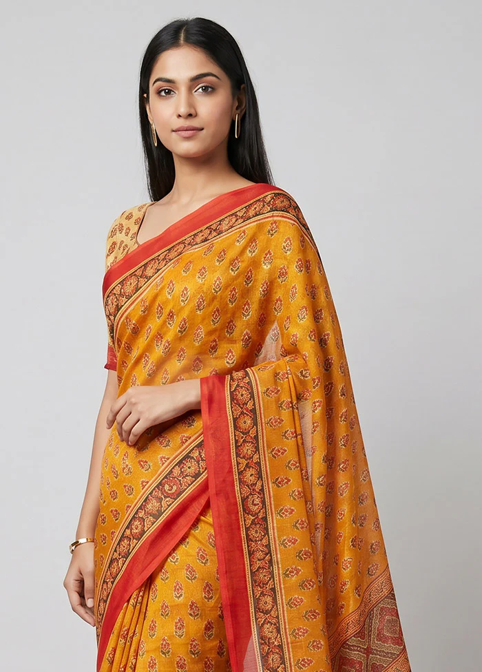 Rust Chanderi Silk Saree With Blouse Piece - Image 2