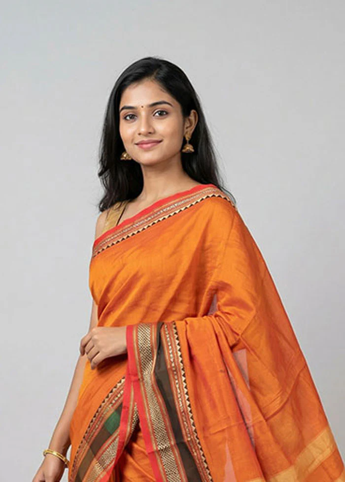 Rust Cotton Saree With Blouse Piece - Image 2