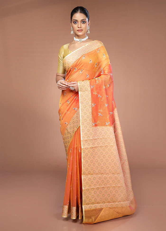 Rust Cotton Saree With Blouse Piece - Image 2
