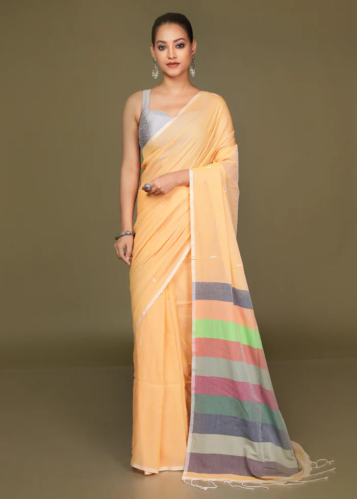 Yellow Cotton Saree With Blouse Piece - Image 2