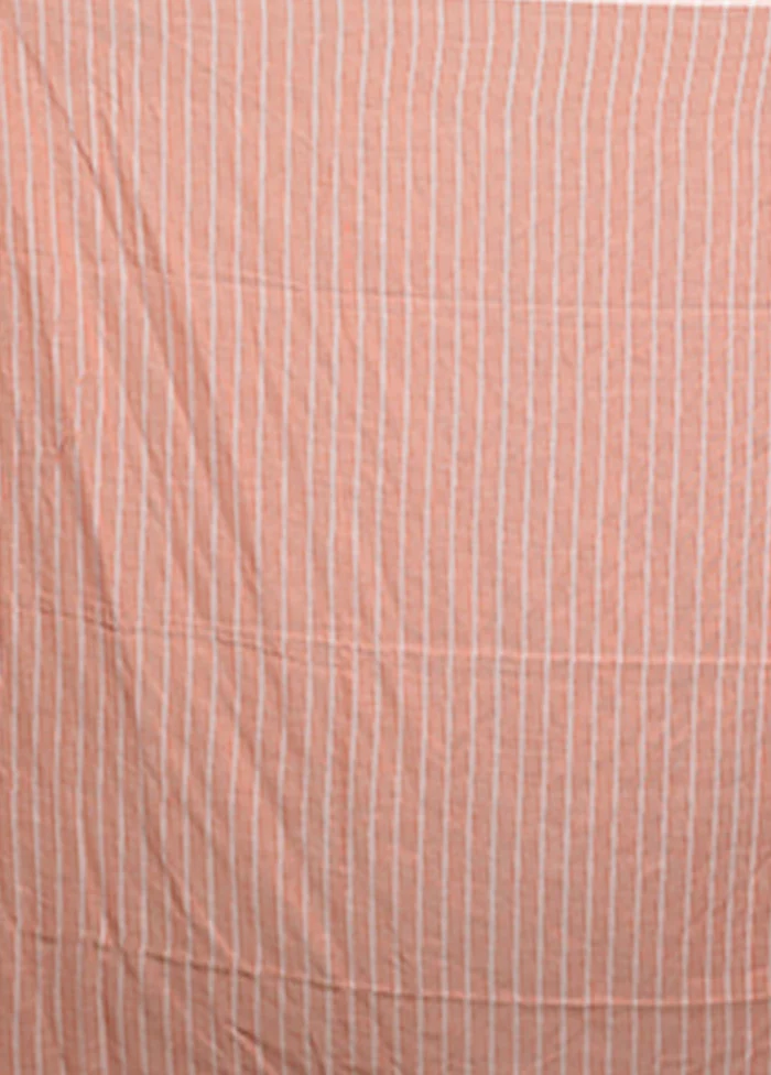 Peach Cotton Saree With Blouse Piece - Image 5