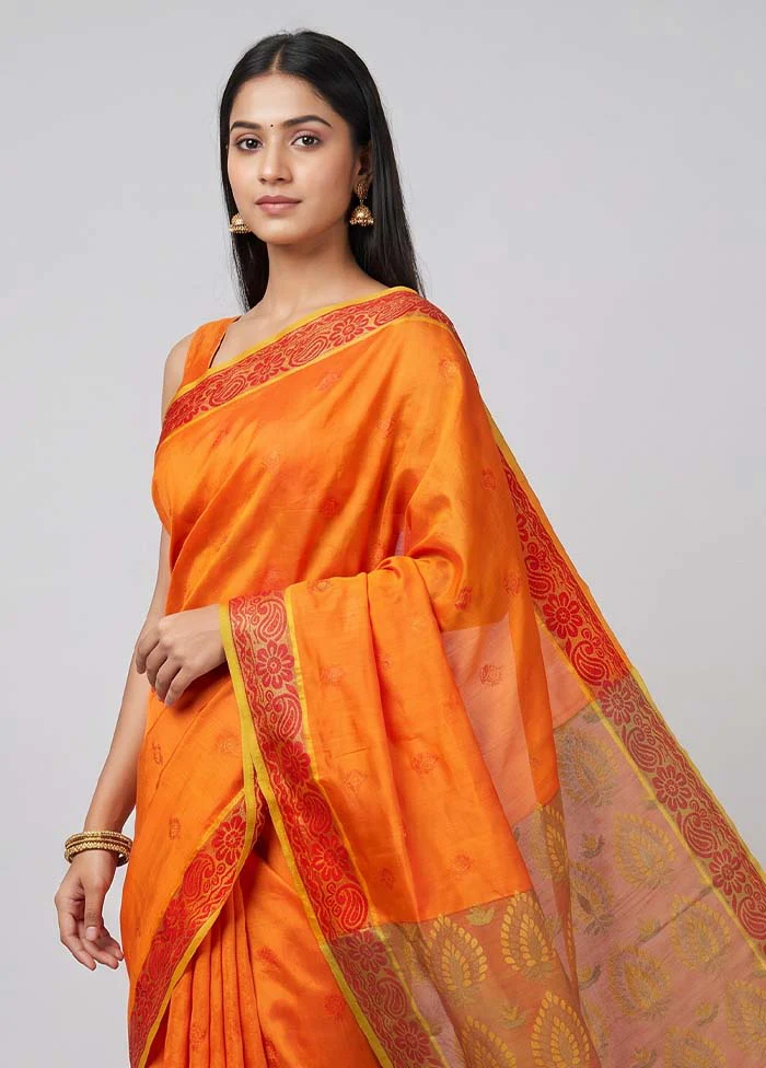 Rust Cotton Saree With Blouse Piece - Image 2