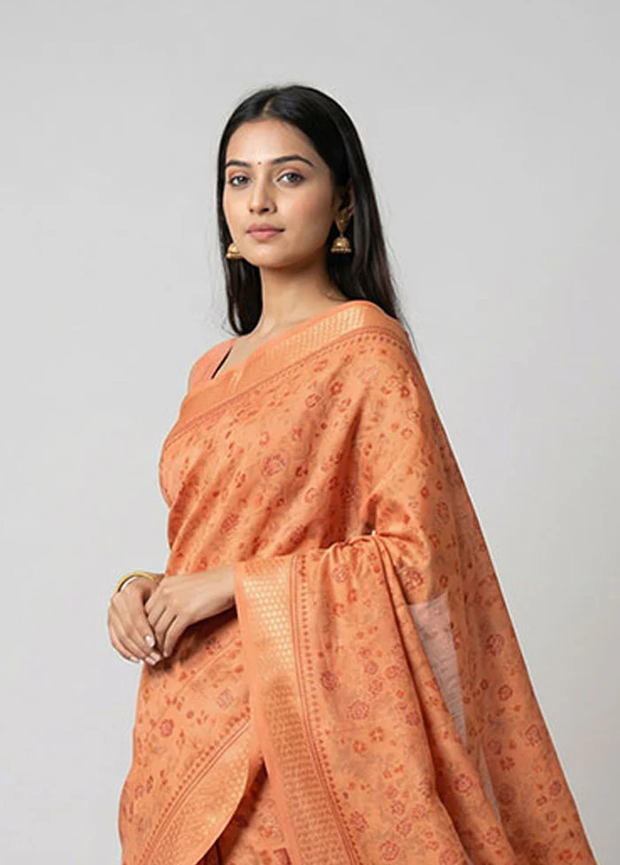 Rust Cotton Saree With Blouse Piece - Image 2