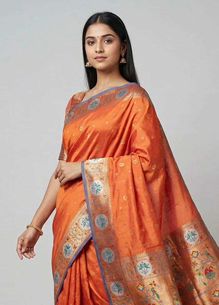 Rust Dupion Silk Saree With Blouse Piece - Image 2