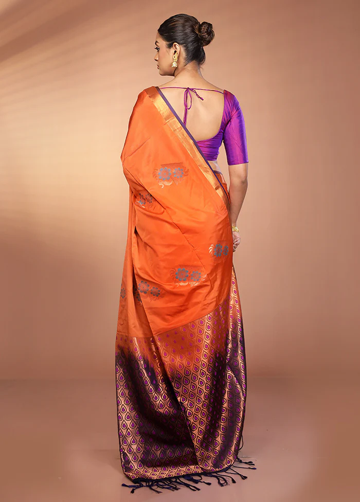 Rust Dupion Silk Saree With Blouse Piece - Image 3
